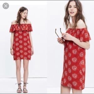 Madewell Off the Shoulder Silk Palm Flower Dress